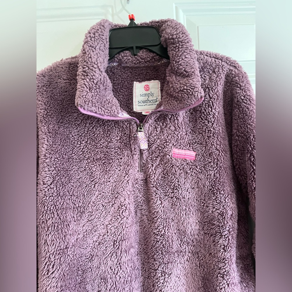Simply Southern 1/4 Zip Sherpa Fleece Pullover Purple Soft Sweatshirt Women’s L - Picture 3 of 10